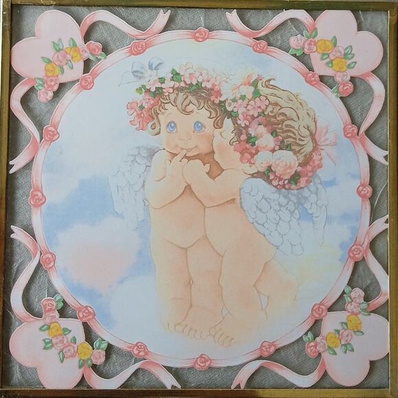 Dreamsicles Cherub Kiss glass suncatcher The Hamilton Collection VTG 1996 5"sq - Picture 2 of 7